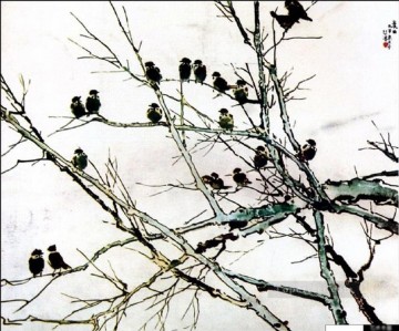  antigua Pintura - Xu Beihong pájaros en rama chino antiguo